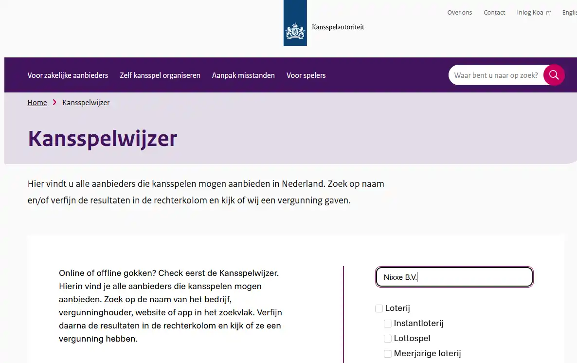 Kansspelwijzer van de Kansspelautoriteit voor vergunningcontrole