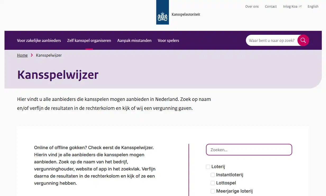 KSA Kansspelwijzer voor controle van Nederlandse kansspelvergunningen